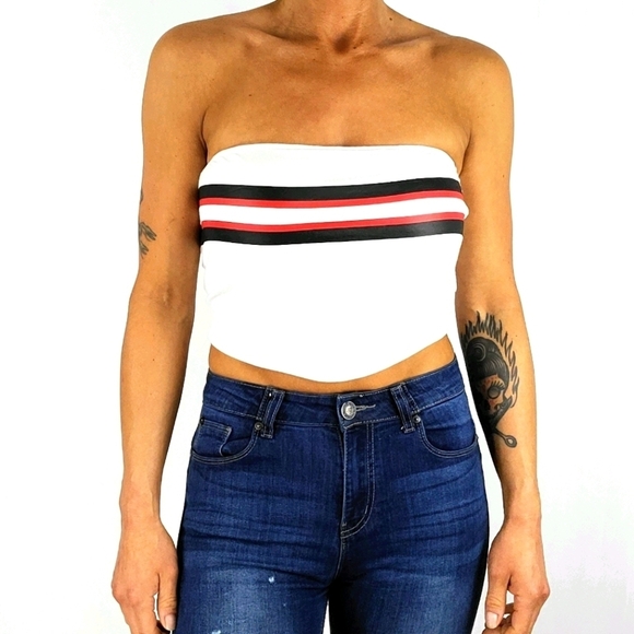 PINK Victoria's Secret Tops - PINK by VS Crop Bandeau Top Size Medium White Red Stripes